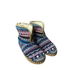 American Eagle Booties Slippers Womens Fair‎ Isle Faux Fur Cozy Comfy Size 7/8